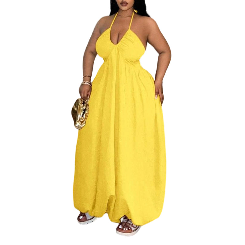 Women's Sleeveless Halter Neck Flowy Maxi Dress