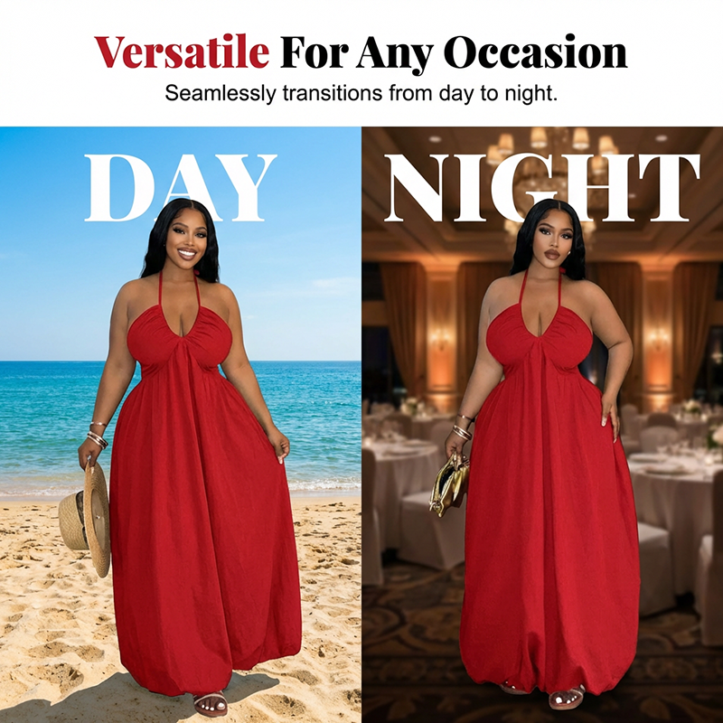 Women's Sleeveless Halter Neck Flowy Maxi Dress