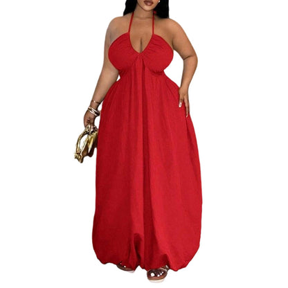 Women's Sleeveless Halter Neck Flowy Maxi Dress