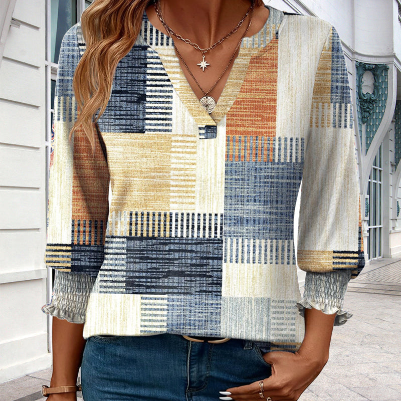 🎁 50% KORTING! Damesmode V-hals Blouse met 3/4 Mouwen – Comfortabel, Stijlvol & Perfect voor Werk of Vrije Tijd