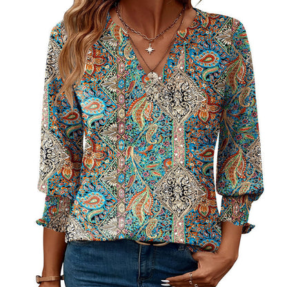 🎁 50% KORTING! Damesmode V-hals Blouse met 3/4 Mouwen – Comfortabel, Stijlvol & Perfect voor Werk of Vrije Tijd