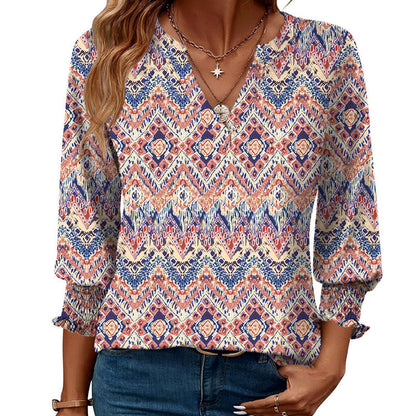 🎁 50% KORTING! Damesmode V-hals Blouse met 3/4 Mouwen – Comfortabel, Stijlvol & Perfect voor Werk of Vrije Tijd