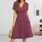 Women’s Elegant Solid-color V-neck Dress with Pockets