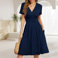 Women’s Elegant Solid-color V-neck Dress with Pockets