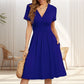 Women’s Elegant Solid-color V-neck Dress with Pockets