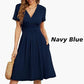 Women’s Elegant Solid-color V-neck Dress with Pockets
