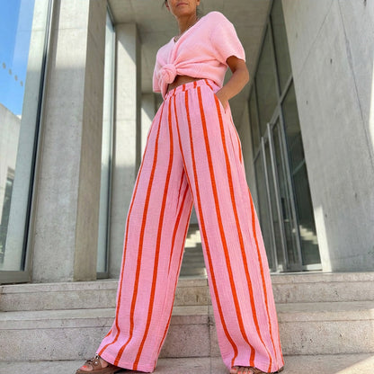 Women's Striped Wide-Leg Casual Pants