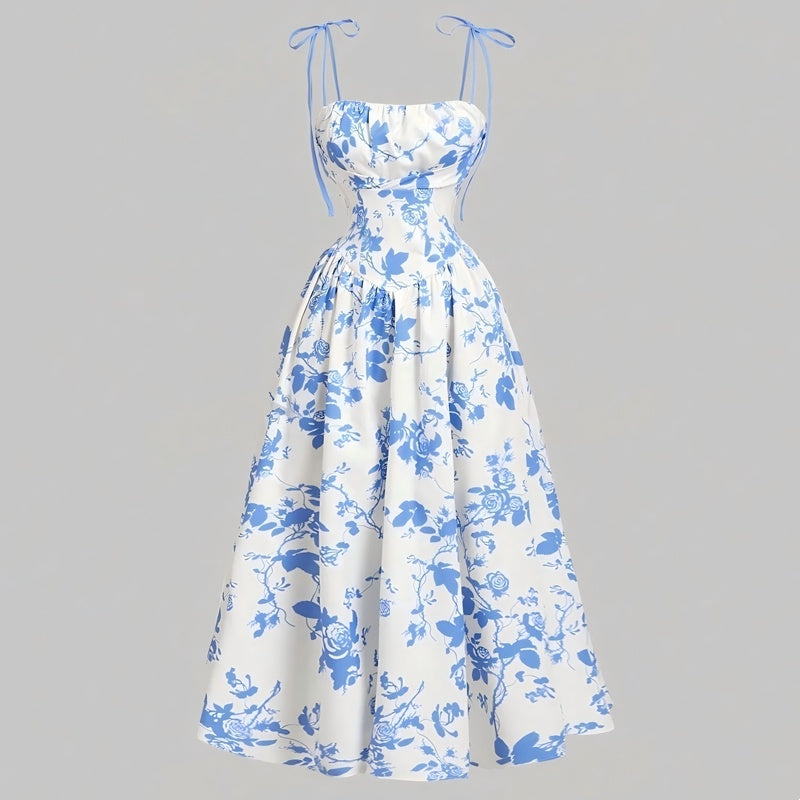 Women's Floral Print Tie-Strap Midi Dress