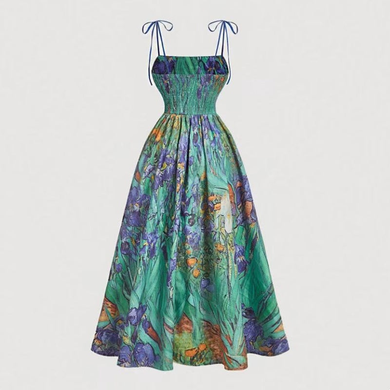Women's Floral Print Tie-Strap Midi Dress