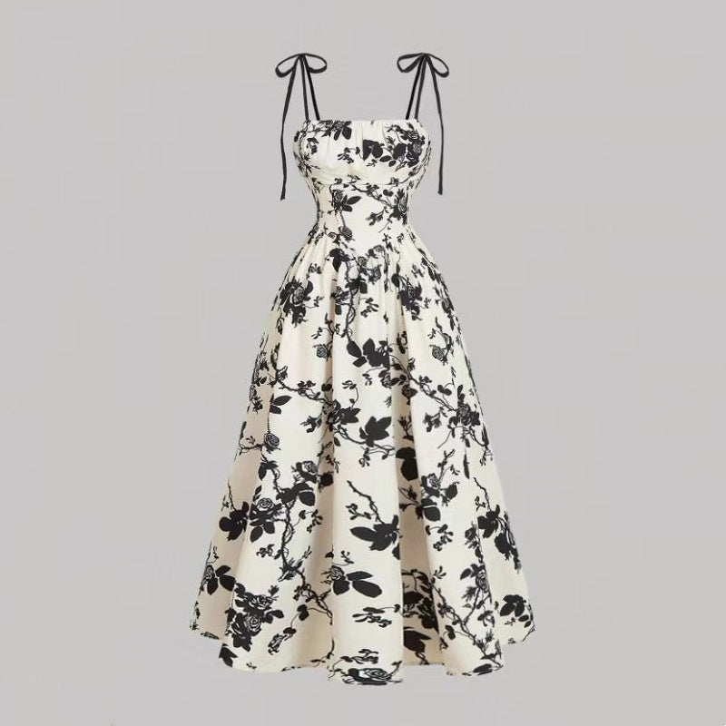 Women's Floral Print Tie-Strap Midi Dress