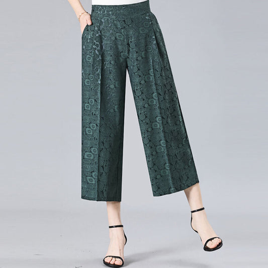 Jacquard ice silk wide-leg pants