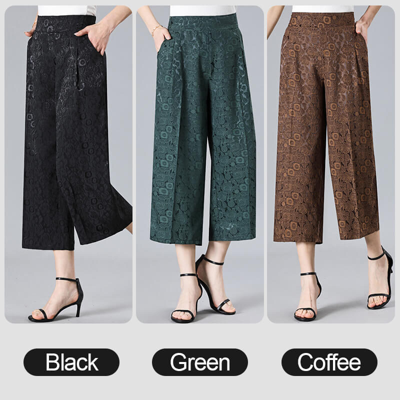 Jacquard ice silk wide-leg pants