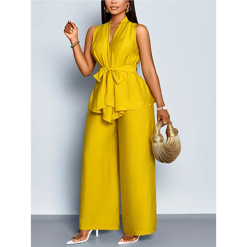 Women's Sleeveless Top & Wide-Leg Pants Set