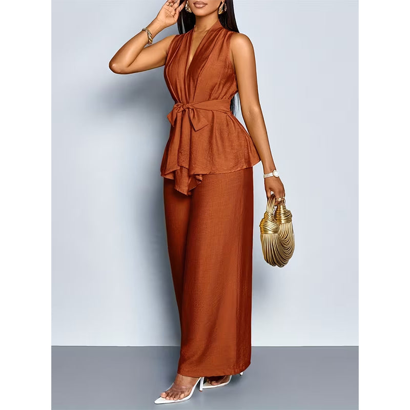 Women's Sleeveless Top & Wide-Leg Pants Set