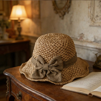 Elegant Woven Straw Sun Hat with Bow