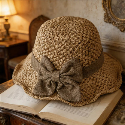 Elegant Woven Straw Sun Hat with Bow