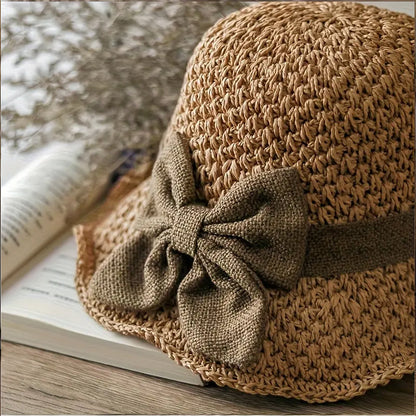 Elegant Woven Straw Sun Hat with Bow