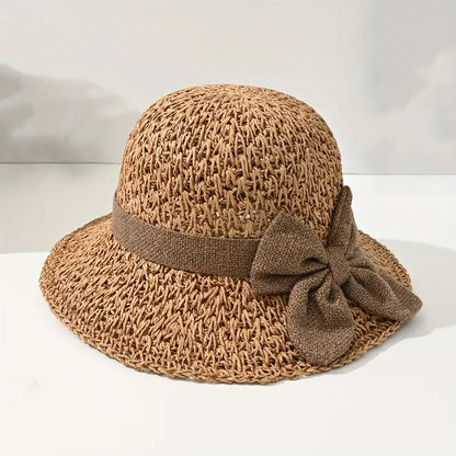 Elegant Woven Straw Sun Hat with Bow