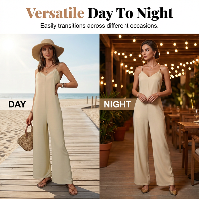 Women's Casual V-Neck Spaghetti Strap Jumpsuit