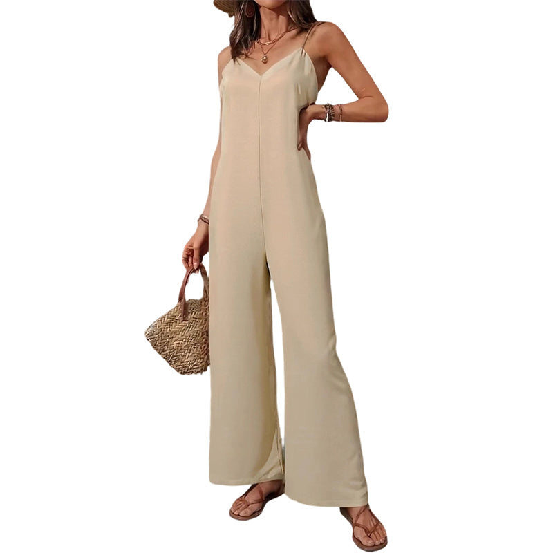 Women's Casual V-Neck Spaghetti Strap Jumpsuit
