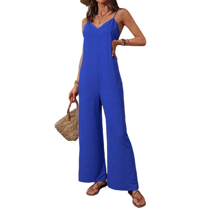 Women's Casual V-Neck Spaghetti Strap Jumpsuit