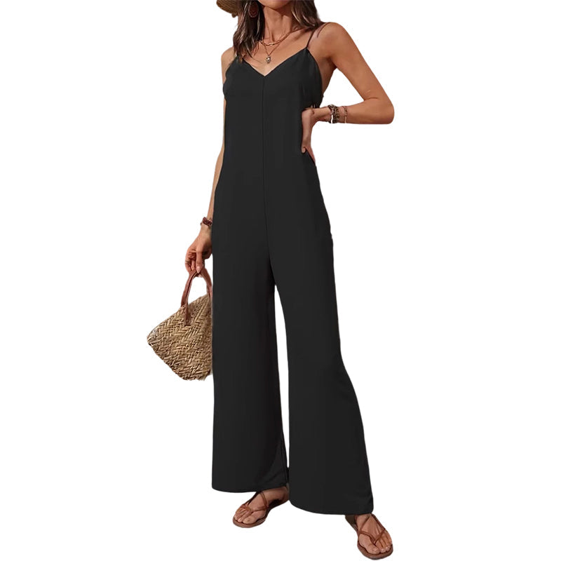 Women's Casual V-Neck Spaghetti Strap Jumpsuit