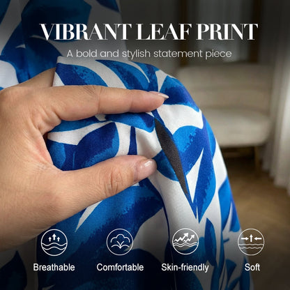 One-Shoulder Leaf Print A-Line Maxi Dress