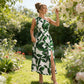 One-Shoulder Leaf Print A-Line Maxi Dress