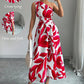 One-Shoulder Leaf Print A-Line Maxi Dress