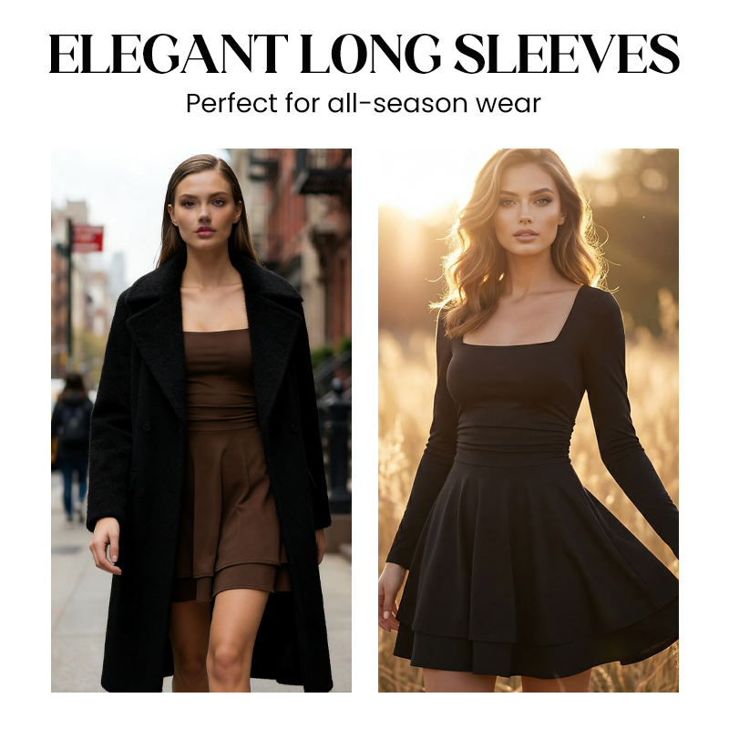 Women’s Square Neck Long Sleeve Tiered Mini Dress