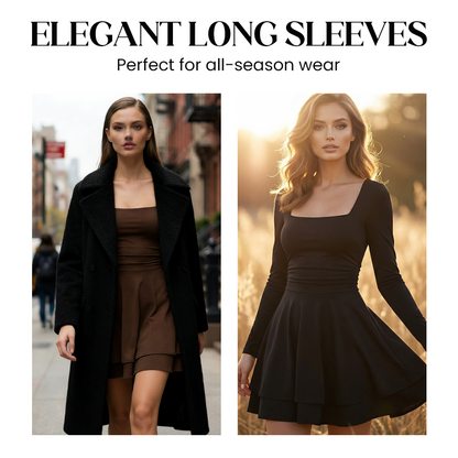 Women’s Square Neck Long Sleeve Tiered Mini Dress