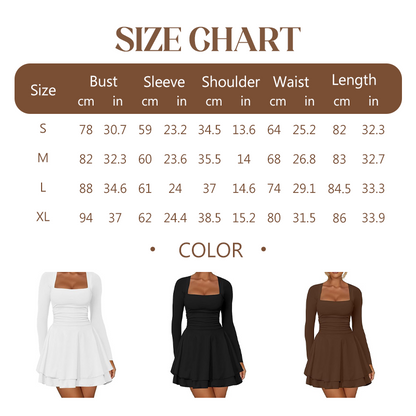 Women’s Square Neck Long Sleeve Tiered Mini Dress