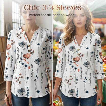 Casual Printed V-Neck Top for Women