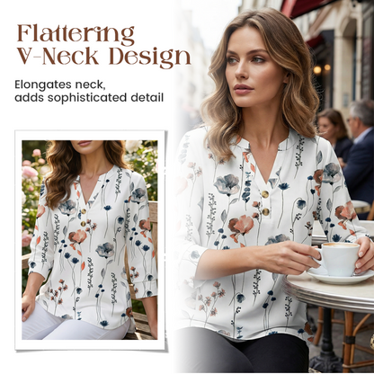 Casual Printed V-Neck Top for Women