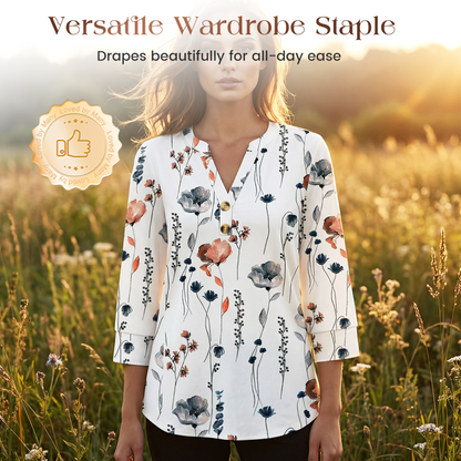 Casual Printed V-Neck Top for Women