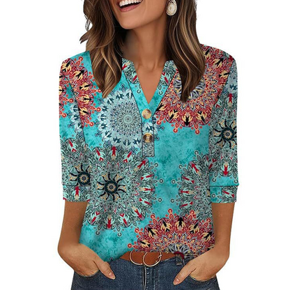 Casual Printed V-Neck Top for Women