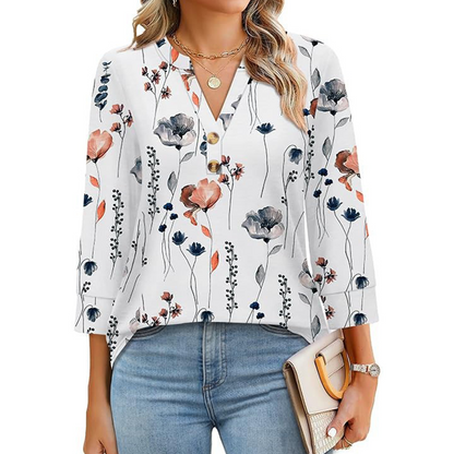 Casual Printed V-Neck Top for Women