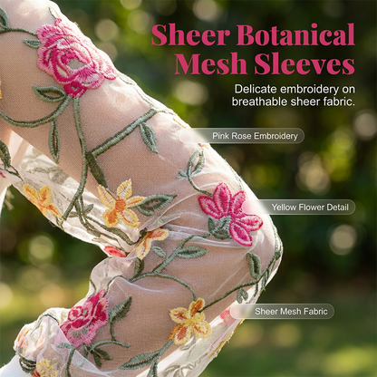 Women's Floral Embroidered Mesh Sleeve Dress