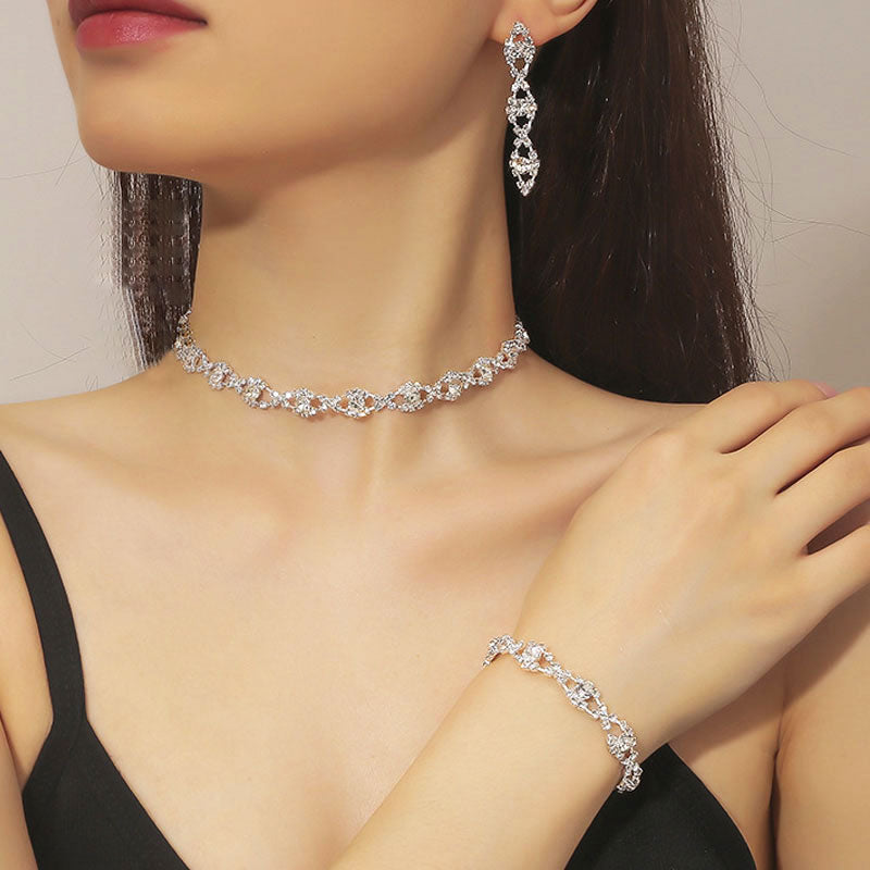 Sparkling Zirconia Jewellery Set : Necklace, Bracelet, Hanging Earrings