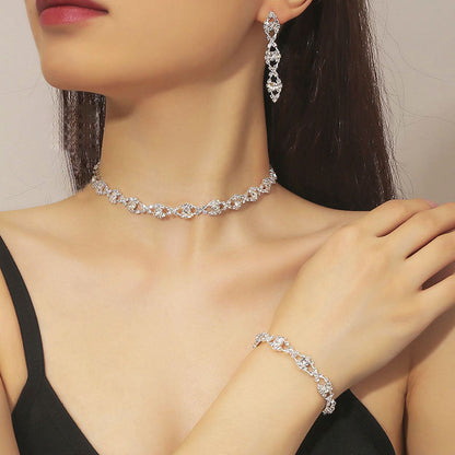 Sparkling Zirconia Jewellery Set : Necklace, Bracelet, Hanging Earrings