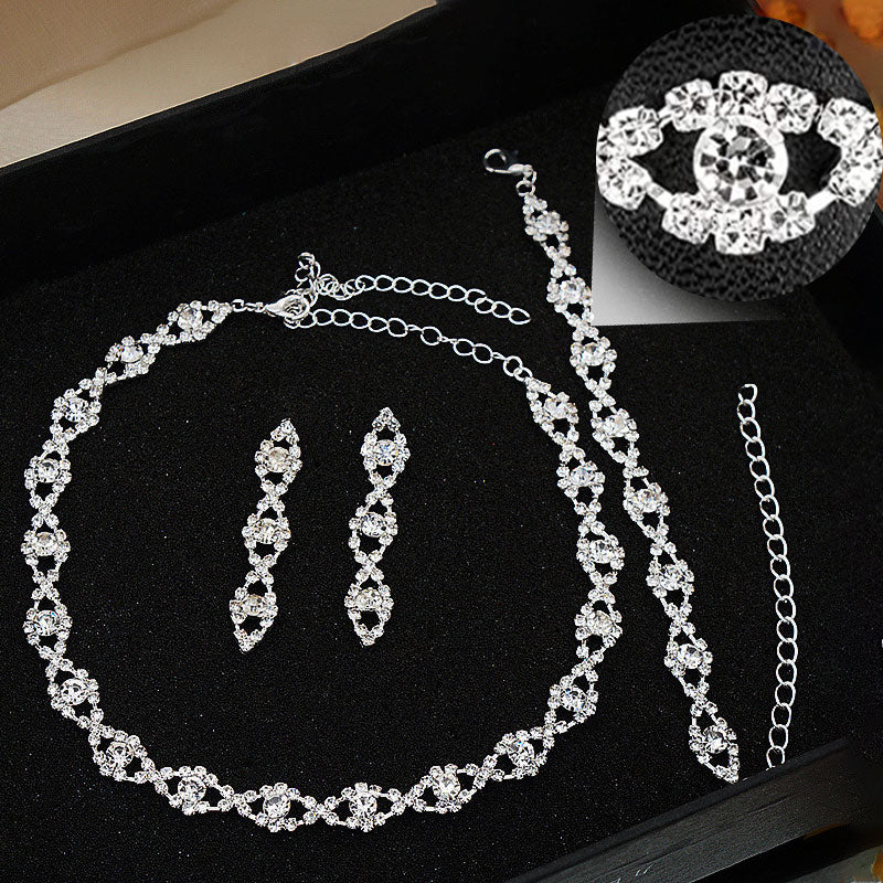 Sparkling Zirconia Jewellery Set : Necklace, Bracelet, Hanging Earrings