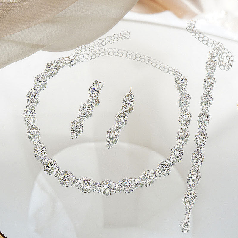 Sparkling Zirconia Jewellery Set : Necklace, Bracelet, Hanging Earrings