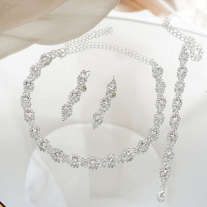 Sparkling Zirconia Jewellery Set : Necklace, Bracelet, Hanging Earrings