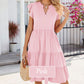 Solid Color V-Neck Short Sleeve Ruffle Dress