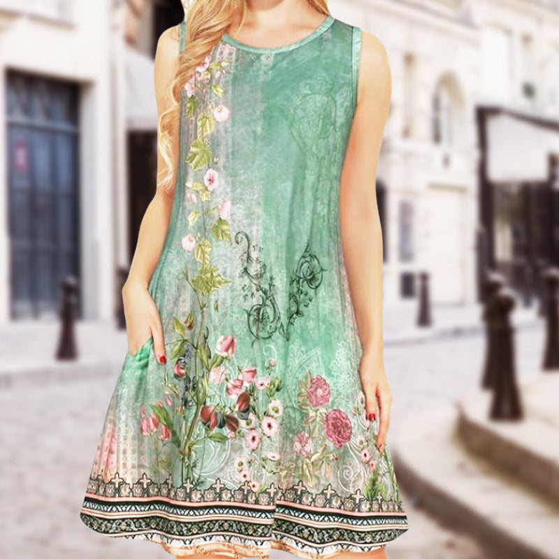 Women's sleeveless printed dress with pockets
