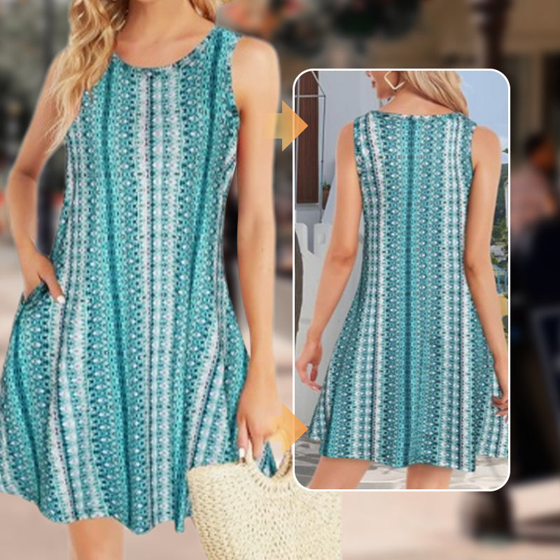 Women's sleeveless printed dress with pockets