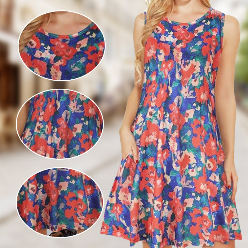 Women's sleeveless printed dress with pockets