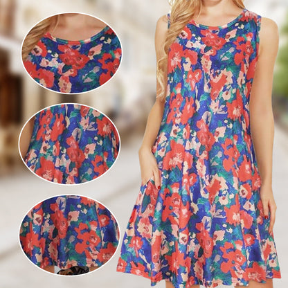 Women's sleeveless printed dress with pockets