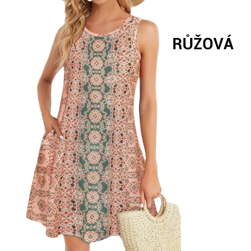 Women's sleeveless printed dress with pockets