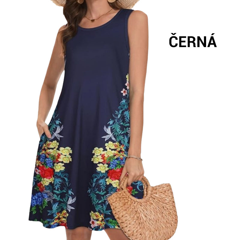 Women's sleeveless printed dress with pockets